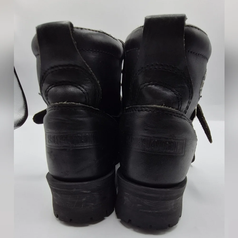 Harley-Davidson Black Leather Lace-Up Strap Motorcycle Boots